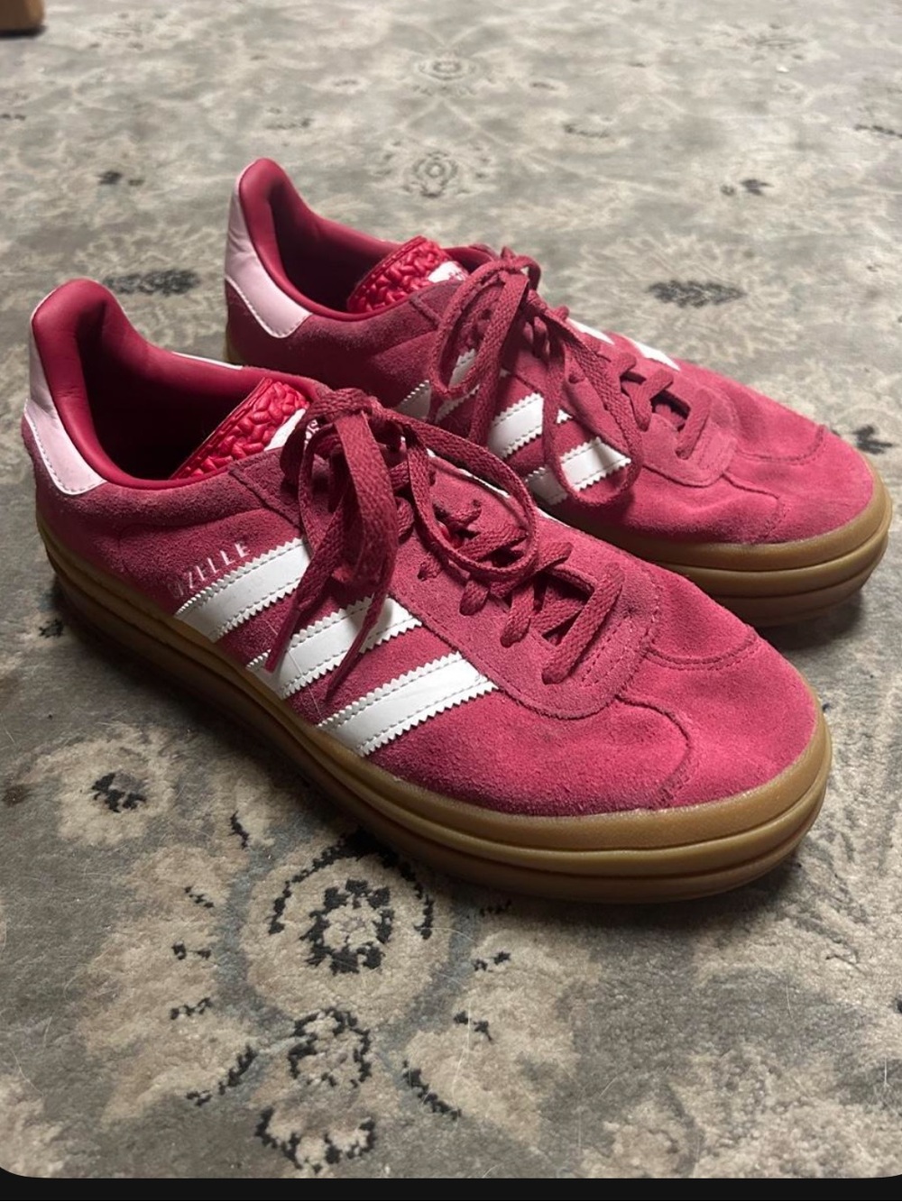 adidas Women’s Pink Suede Sneakers with White Stripes